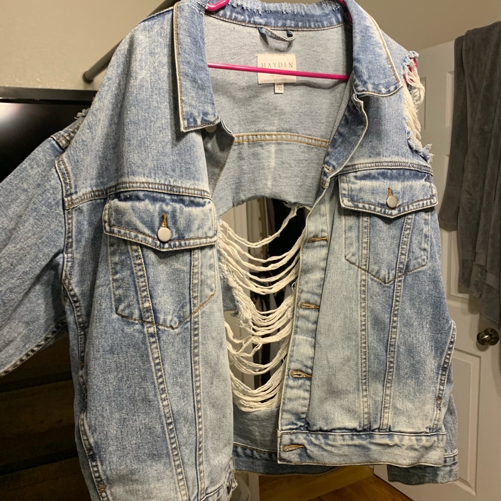 Oversized Distressed Denim Jacket w/ Beaded detail